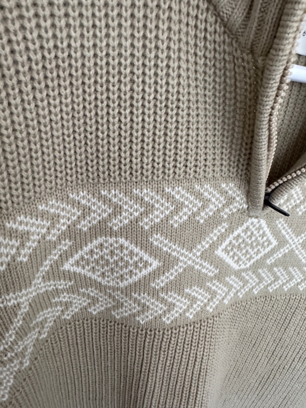 Men’s Half-Zip Knit Sweater in Tan with Cream Pattern - Picture 4 of 9